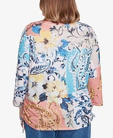 Alfred Dunner Plus Classic Floral Patch Drawstring Top