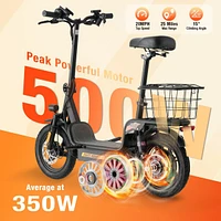 Er Kang Electric Scooter with Seat, 550W Peak Motor E-Scooter Adults, Foldable Scooters for Commute Up to 25 Miles Range, 14” Pneumatic Tire fo