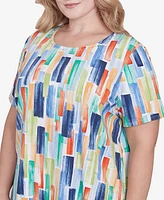 Alfred Dunner Plus Size Stained Glass Pleated Crew Neck Top