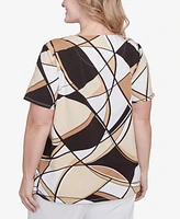 Alfred Dunner Plus Geometric Top with Detailed Neckline