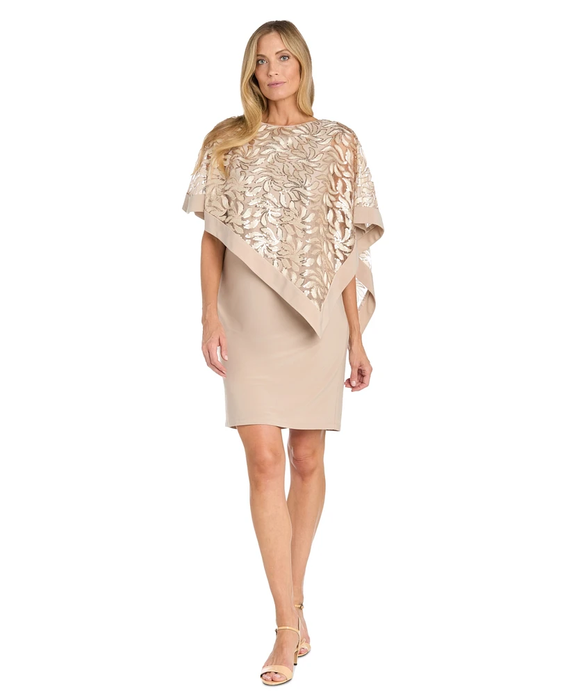 R & M Richards Women's Sequined-Cape Cocktail Dress