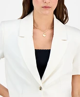 Bar Iii Women's Cropped Blazer-Style Short-Sleeve Top, Exclusively at Macy's