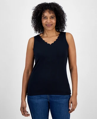 Style & Co Women's Cotton Scalloped V-Neck Sleeveless Top, Exclusively at Macy's