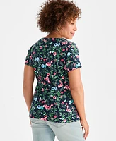 Style & Co Petite Printed Knit Scoop-Neck Short-Sleeve Top, Exclusively at Macy's