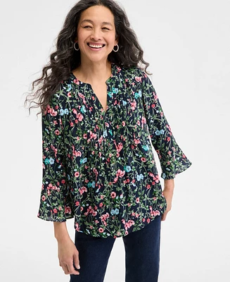 Style & Co Women's Printed Pintuck Ruffle Sleeve Top, Exclusively at Macy's