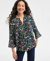 Style & Co Women's Printed Pintuck Ruffle Sleeve Top, Exclusively at Macy's