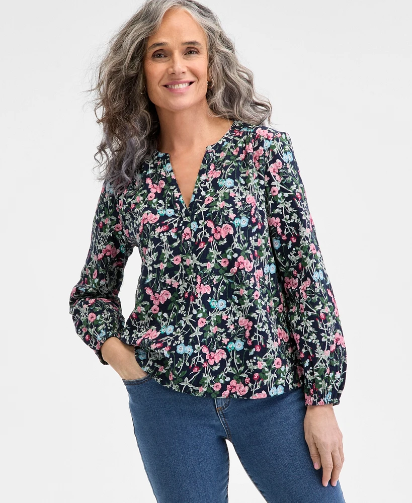 Style & Co Women's Printed Cotton Gauze Popover Top, Exclusively at Macy's
