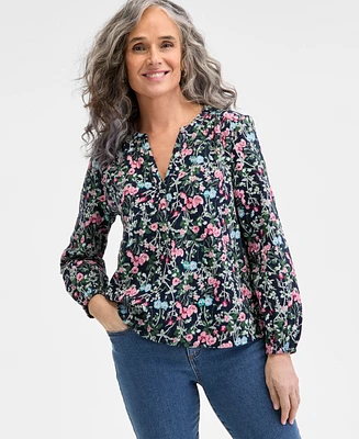 Style & Co Women's Printed Cotton Gauze Popover Top, Exclusively at Macy's