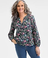 Style & Co Women's Printed Cotton Gauze Popover Top, Exclusively at Macy's