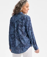 Style & Co Women's Printed Chambray Perfect Shirt, Exclusively at Macy's