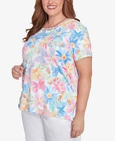 Alfred Dunner Plus Spring Butterfly Crew Neck Top