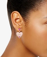 Guess Rose Gold-Tone Pink Stone Dangle Heart Drop Earrings