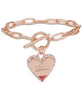 Guess Rose Gold-Tone Heart Charm Toggle Bracelet