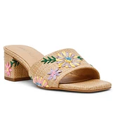 Anne Klein Women's Dolls Embroidered Raffia Block Heel Sandals