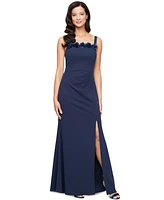 Alex Evenings Petite Flower-Trim Sleeveless Gown & Jacket Set