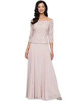 Alex Evenings Petite Lace Top Off-The-Shoulder Gown