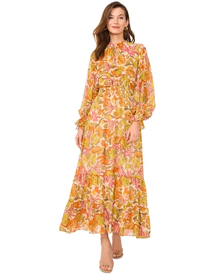 Vince Camuto Women's Smocked-Waist Long-Sleeve Tiered Maxi Dress