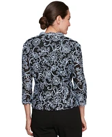 Alex Evenings Women's 3/4-Sleeve Embroidered Blouse