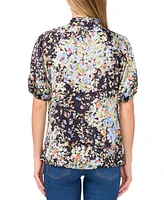 CeCe Women's Floral Ruffle-Collar Short-Sleeve Top