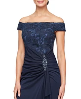 Alex Evenings Women's Embroidered Lace Ruched Gown