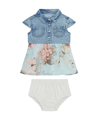 Guess Baby Girl Mixed Fabric Denim and Chiffon Dress