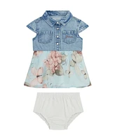 Guess Baby Girl Mixed Fabric Denim and Chiffon Dress