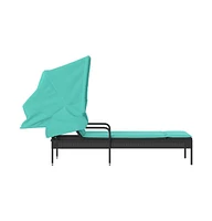 Sun Lounger with Canopy Black Poly Rattan