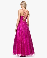 Blondie Nites Juniors' Glitter Draped-Neck Gown