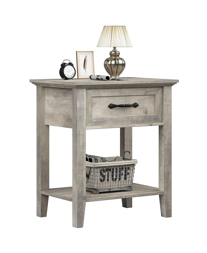 gaomon Stylish Nightstand, Bedside Table, Side Table, End Table with Drawer and Open Shelves for Living Room and Bedroom, Gray