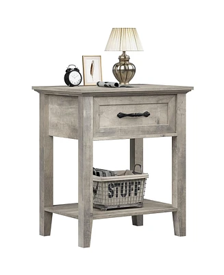 gaomon Stylish Nightstand, Bedside Table, Side Table, End Table with Drawer and Open Shelves for Living Room and Bedroom, Gray