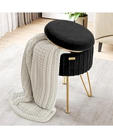 Nestl Pleated Velvet Round Ottoman with Storage – Modern Foot Stool, Makeup Vanity Small Rest, Perfect for Living Room & Be