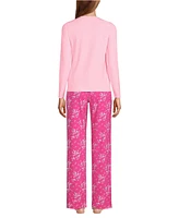 Lands' End Women's Knit Pajama Set Long Sleeve T-Shirt and Pants