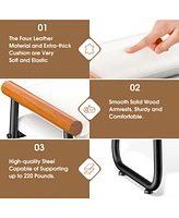 Sugift Ottoman Metal and Wood Faux Leather Bench