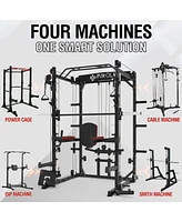 Er Kang SmithMachine, Multifunctional Power Cage Squat Rack with Cable Crossover System and Dip Station, 2250lbs Capacity Home Gym Lat Pull Down
