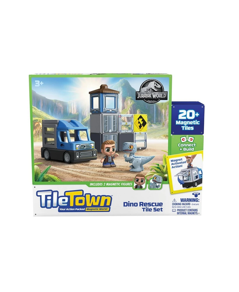 Tile Town Jurassic World Dino Rescue Magnetic Tiles Playset, 22 Piece