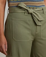 Lauren Ralph Plus Pleated Cotton Twill Wide-Leg Cargo Pants