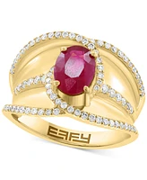 Effy Ruby (1-1/5 ct. t.w.) & Diamond (3/8 ct. t.w.) Crossover Statement Ring in 14k Gold