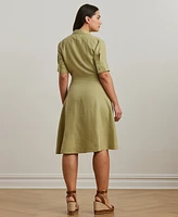 Lauren Ralph Plus Tie-Front Linen Shirtdress