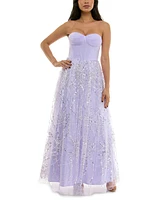 Violet Weekend Juniors' Sequin Pearl Corset Gown