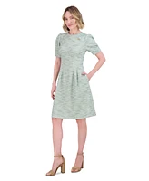 Jessica Howard Petite Tweed Puffed-Sleeve Fit & Flare Dress