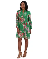 Jessica Howard Petite Chiffon Pleated Floral-Print Dress