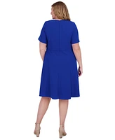 Jessica Howard Plus Bow-Trim Fit & Flare Dress