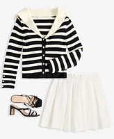 Astr The Label Womens Analissa Cotton Sailor Collar Cardigan Antheia Pleated Mini Skirt