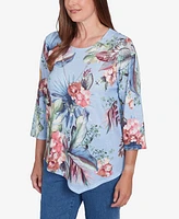 Alfred Dunner Petite Free Spirit Tropical Print Knit Top with Necklace