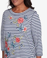 Alfred Dunner Petite Free Spirit Striped Butterfly Embroidered Top