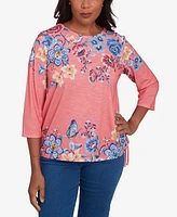 Alfred Dunner Petite Free Spirit Floral Crew Neck Knit Top