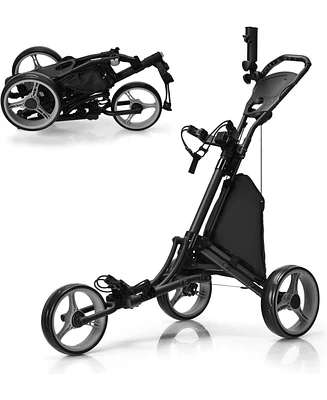 3 Wheels Folding Golf Push Cart with Storage Bag and Scoreboard