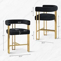 25'' Counter Height Bar Stool with Gold Metal Legs, Chenille Upholstery, Curved Back and Armrest, 1 Unit-Maison Boucle