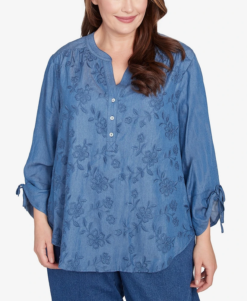 Alfred Dunner Plus Free Spirit Floral Embroidered Flared Sleeve Top