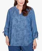 Alfred Dunner Plus Free Spirit Floral Embroidered Flared Sleeve Top